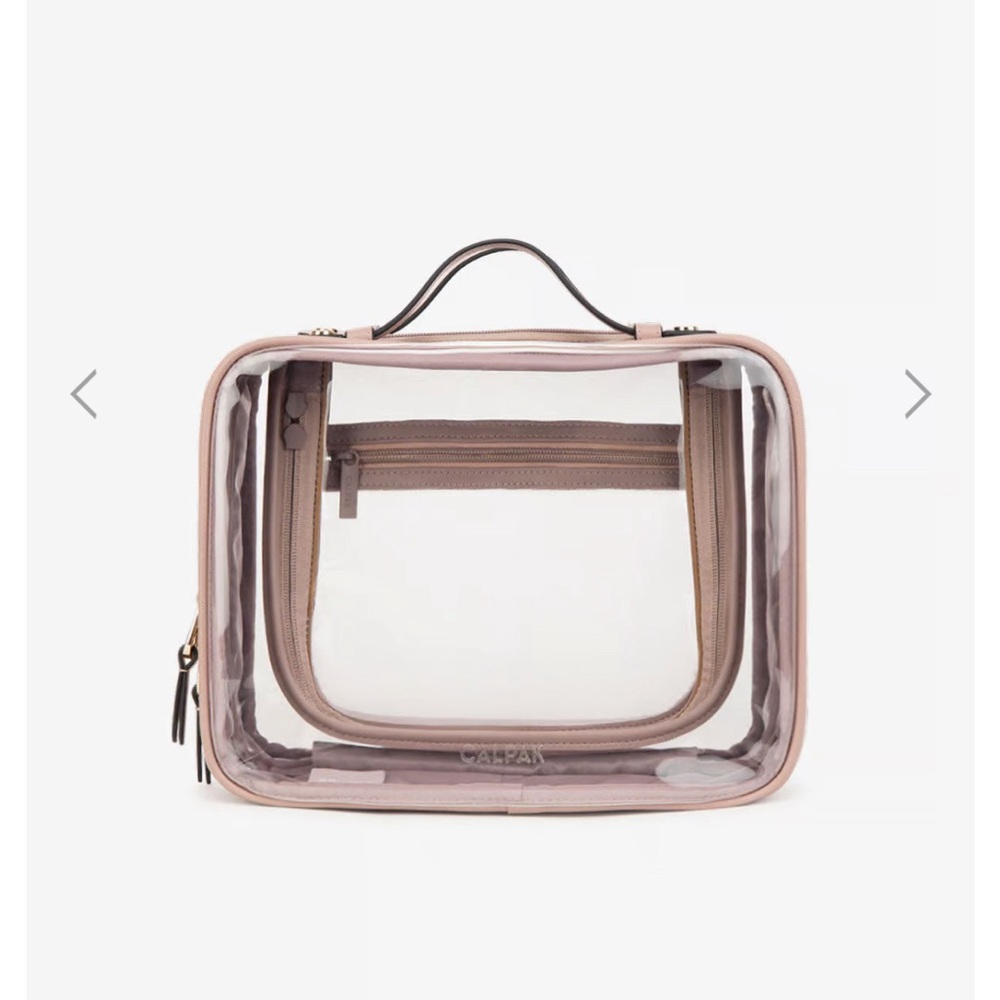 Calpak Large Travel Clear Cosmetics Case in Mauve
